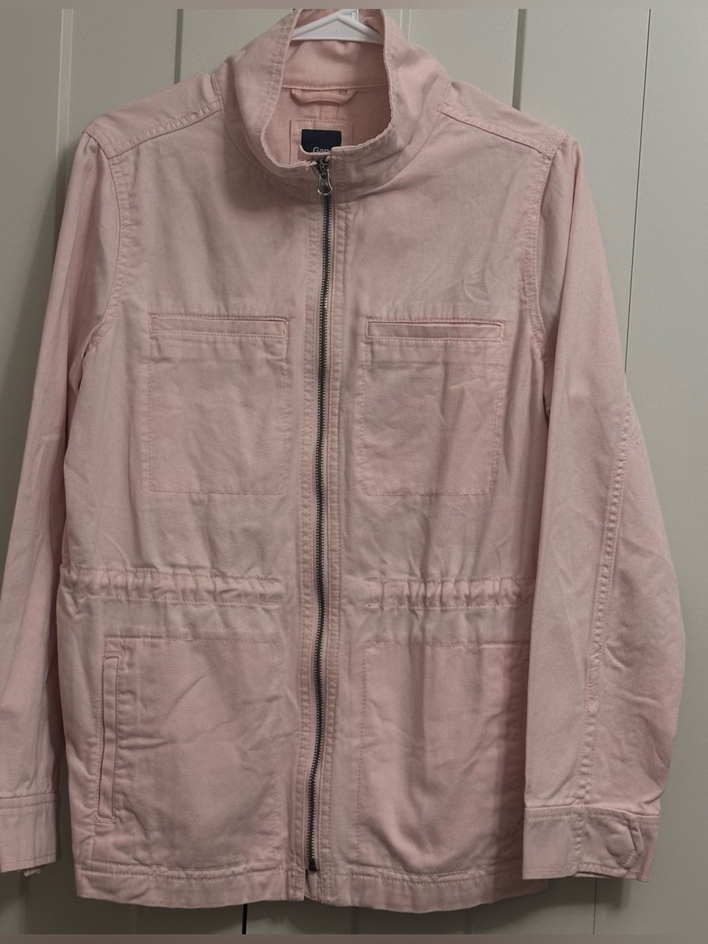 GAP SR Utility Jacket Light Pink Full Zip Drawstring Twill Size Large
